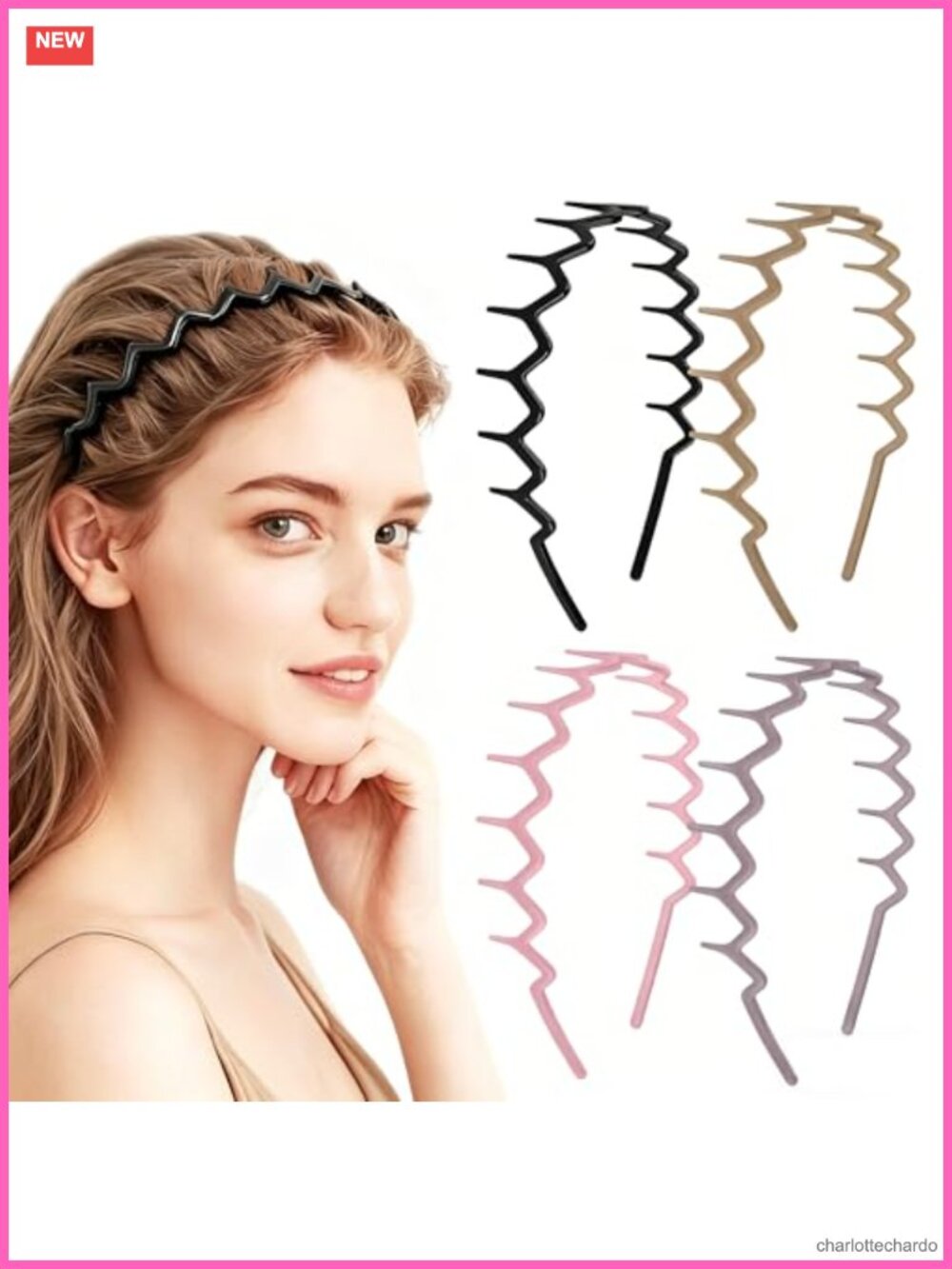 4Pc Zig Zag Comb Headbands Non Slip Plastic Resin Hair Accessories